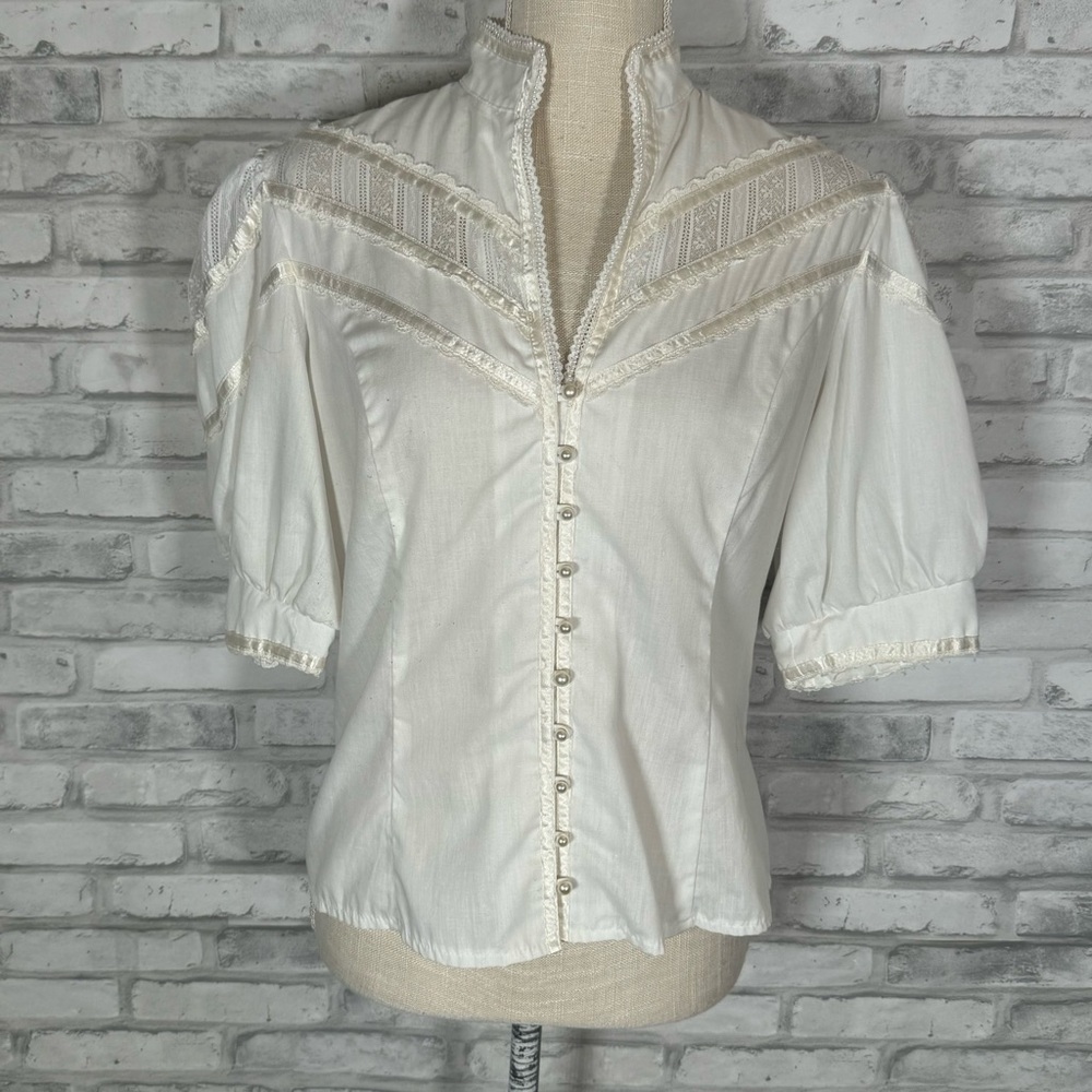 Gunne Sax Jessica Gunnies Prairie Vintage White Puff Sleeve Cotton Blouse - Picture 1 of 14